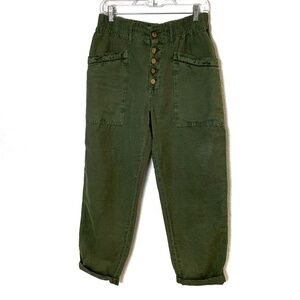 Sundance Green Pants Size 4 Linen Blend Olive High Rise Crop Beachy Boho